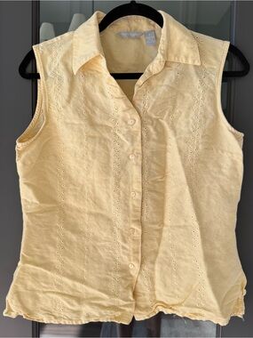 Sherry Taylor Vintage Sleeveless Eyelet Button-Front Top 90s Butter Mom